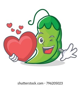 With heart peas mascot cartoon style
