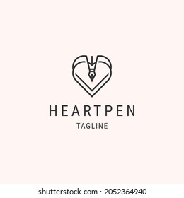 Heart pen line logo design template 