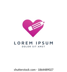 heart and pencil negative space logo design