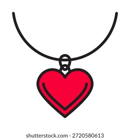 Ícone pingente de coração com traço editável e preenchimento colorido, design linear minimalista para projetos de joias, amor e moda.