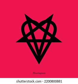 Heart Pentagram Inverted Heartagram Sign, Symbol of love and hate, pentagram and ritual circle. emblems and sigil occult symbols.