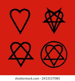 Heart Pentagram Inverted Heartagram Sign, Symbol of love and hate, pentagram and ritual circle. emblems and sigil occult symbols.