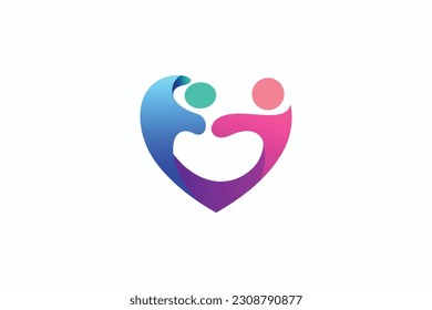 Heart people design logo. Charity and support vector concept, love and happy life vector illustration.