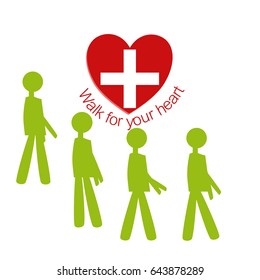 A Heart With People For Heart Health And Text Walk For Your Heart Vector Image