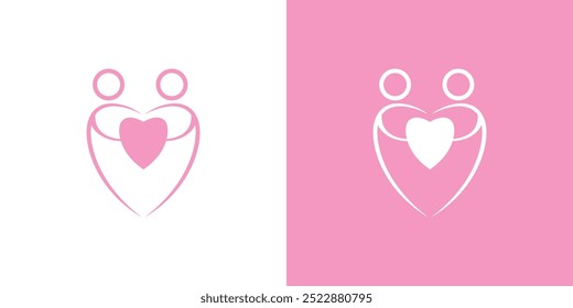 Vector abstracto del icono de la gente del corazón que sostiene el logotipo de la familia aislado