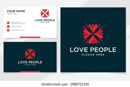 Heart with people logo suitable for couple, love or valentine with business card template 