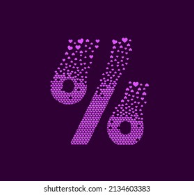 Heart percentile animated pixel dot logo. Big finance sign pixel up. Hearts are filled with a sign of interest. Complementary and integrative pixel movement. The modern heart connects the dots.