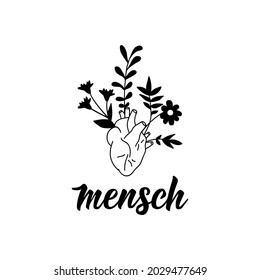 Heart person. Translation from German: Person. Modern vector brush calligraphy. Ink illustration. Perfect design for greeting cards, posters, t-shirts, banners.