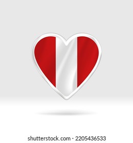 Corazón de la bandera de Perú. Plantilla de corazón y bandera de botón plateado. Fácil edición y vector en grupos. Ilustración vectorial de bandera nacional sobre fondo blanco.