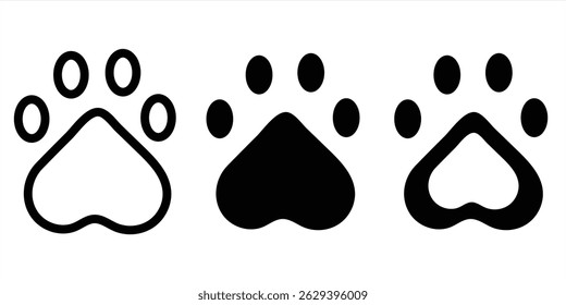 Heart with Pet Paw Print Vector Icons - Dog and Cat Paw Illustration