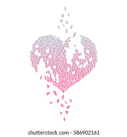 Heart petals flower break concept design pink purple gradients color illustration isolated on white background with copy space, vector eps10