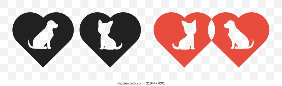 Heart with pets icon. Vector illustration. Love animal icons on transparent background. EPS 10.