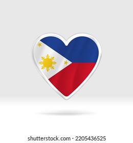 Heart from Philippines flag. Silver button heart and flag template. Easy editing and vector in groups. National flag vector illustration on white background.