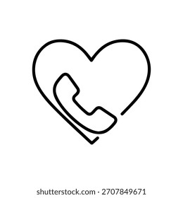 Heart with phone vector line icon on a white background Vector line icon on a white background