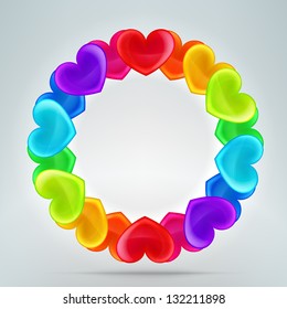 Heart photo border frame in round circle shape, made of colorful rainbow colored eps10 vector elements