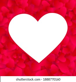 Heart photo frame vector empty border, love background with red hearts confetti or petals. Photoframe, Valentines day wedding invitation template with blank copy space, romantic cover, banner design