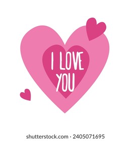 Heart with Phrase I Love You. Vector Valentine's Day Card. Vector Flat Cartoon Illustration.