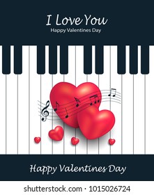 Heart piano greeting card music Valentines day vector