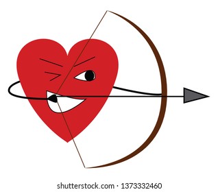 A heart picture with hands and face The heart has a bow and arrow and attempting to aim at something vector color drawing or illustration 