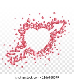 A heart pierced with an arrow composed of small red shaded hearts on transparent background.