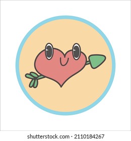 heart pierced with arrow and eye. Symbol of love. sticker style Valentine's day illustration.