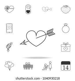 heart pierced with an arrow icon. Set of Love element icons. Premium quality graphic design. Signs, outline symbols collection icon for websites, web design, mobile app on white background