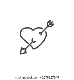 Heart pierced with arrow line icon. linear style sign for mobile concept and web design. Heart and arrow outline vector icon. Love symbol, logo illustration. Vector graphics