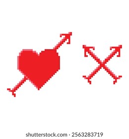 heart pierced arrow pixel art design vector