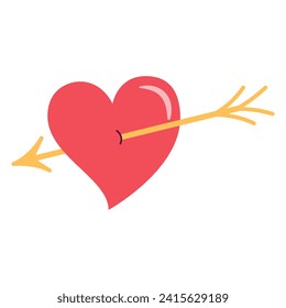 Heart pierced with arrow. Symbol of love. Retro style Valentines day illustration. Isolated. Perfect For Poster, Card, Invitation, Tshirt Print or Valentines Day Greeting Card. Vector illustration. 