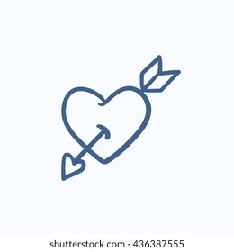 Heart pierced with arrow vector sketch icon isolated on background. Hand drawn Heart pierced with arrow icon. Heart pierced with arrow sketch icon for infographic, website or app.