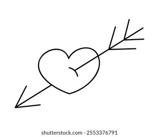 A heart pierced by an arrow. Clip art hand draw illustration.