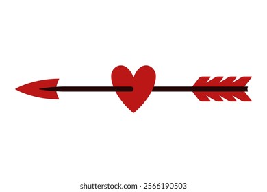 Heart pierced by an arrow. Colored silhouette. Horizontal front side view. Vector simple flat graphic illustration. Isolated object on white background. Isolate.