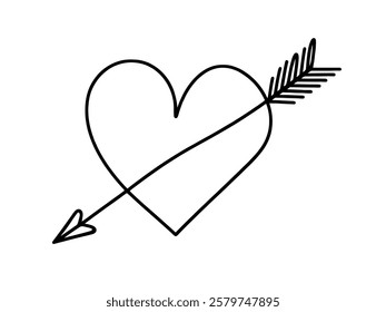 Heart pierced by an arrow. Continuous line love and arrows. Vector illustration.