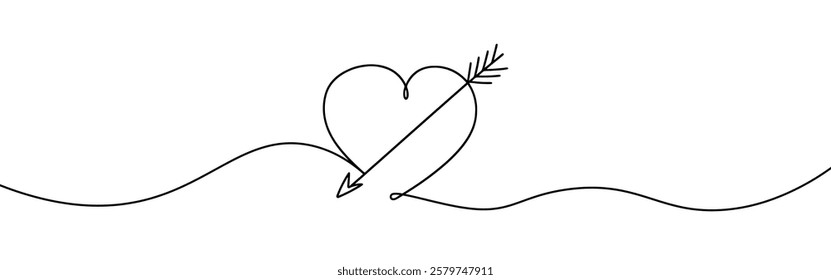 Heart pierced by an arrow. Continuous line love and arrows. Vector illustration.