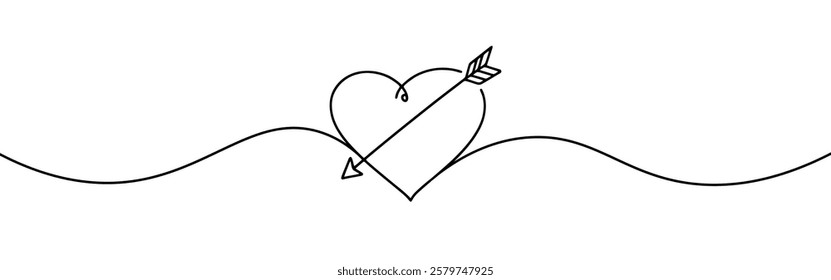 Heart pierced by an arrow. Continuous line love and arrows. Vector illustration.