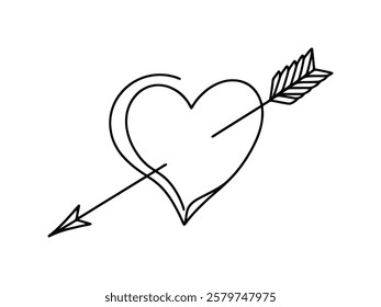 Heart pierced by an arrow. Continuous line love and arrows. Vector illustration.