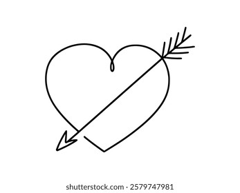 Heart pierced by an arrow. Continuous line love and arrows. Vector illustration.