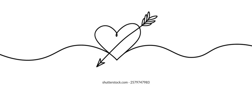 Heart pierced by an arrow. Continuous line love and arrows. Vector illustration.