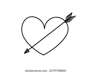 Heart pierced by an arrow. Continuous line love and arrows. Vector illustration.