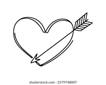 Heart pierced by an arrow. Continuous line love and arrows. Vector illustration.