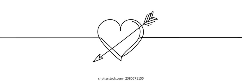 Heart pierced by an arrow. Continuous line love and arrows. Vector illustration.