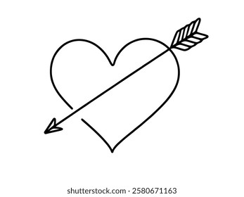 Heart pierced by an arrow. Continuous line love and arrows. Vector illustration.