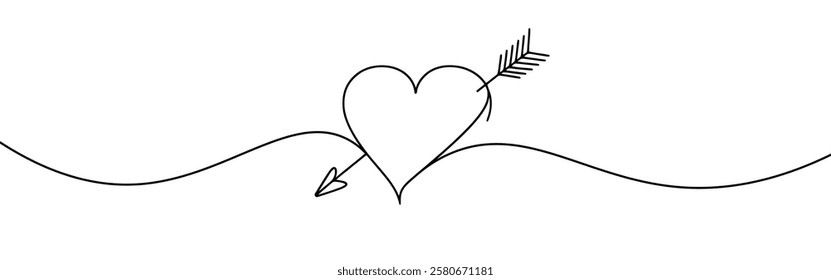 Heart pierced by an arrow. Continuous line love and arrows. Vector illustration.