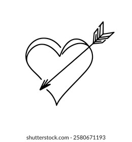 Heart pierced by an arrow. Continuous line love and arrows. Vector illustration.