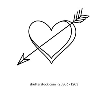 Heart pierced by an arrow. Continuous line love and arrows. Vector illustration.