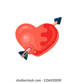 Heart pierced by an arrow, flat design style.