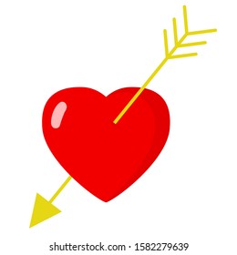 Heart pierced by an arrow. Flat color vector isolated stock image on white background