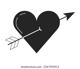 Heart pierced by arrow flat monochrome isolated vector object. Cupid arrow. Love and passion. Editable black and white line art drawing. Simple outline spot illustration for web graphic design