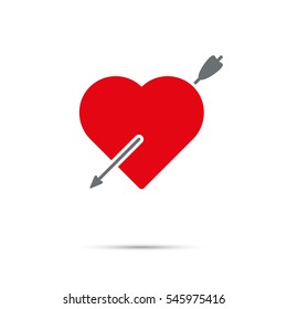 Heart pierced by arrow icon for Valentines Day. Arrow through red heart.
