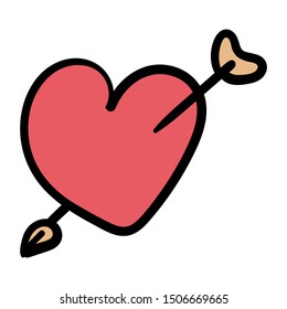 Heart pierced by an arrow illustration for valentines. Doodles Design Elements. - Vector. Vector illustration